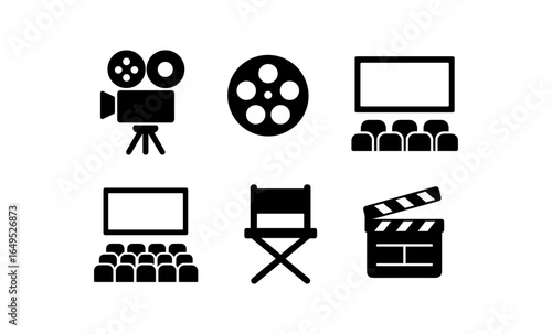 Cinema and movie icons: classic film symbols for entertainment design projects