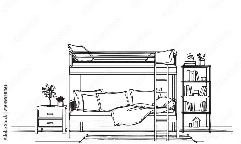 Fototapeta premium Line sketch bunk bed