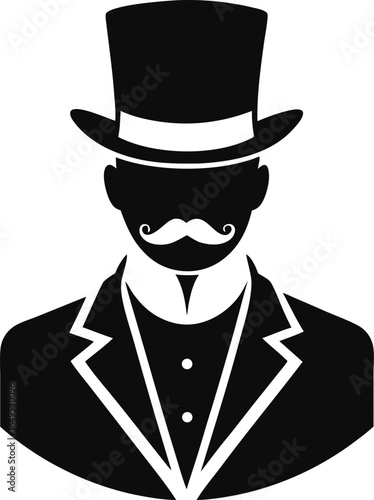 Victorian Gentleman with Top Hat Icon Silhouette Vector