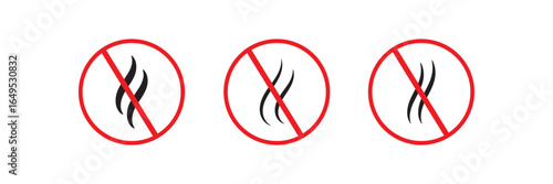 Set of no bad smell, odor, no smoking vector icon. Stop the bad smell of icons. Forbidden flavors vector icon symbol. Vector illustration