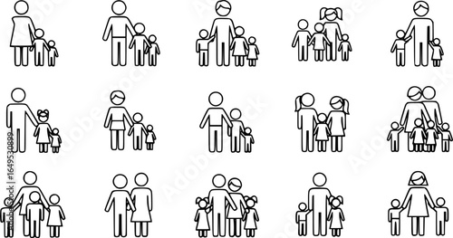 Foster family icons set. Outline set of foster family vector icons for web design isolated on white background