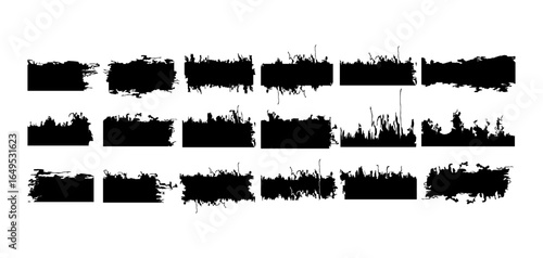 A set of grunge ink rectangle frames with distressed textures and abstract borders. Perfect for poster design, banner backgrounds, digital art, vintage style projects, and creative graphic design use.