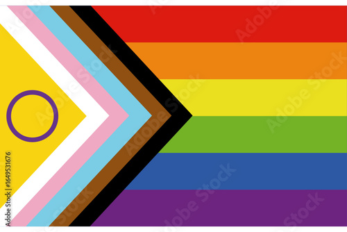 Progress Pride Flag. Illustration,Waving ribbon of new progress Pride flag. Rainbow LGBT symbol