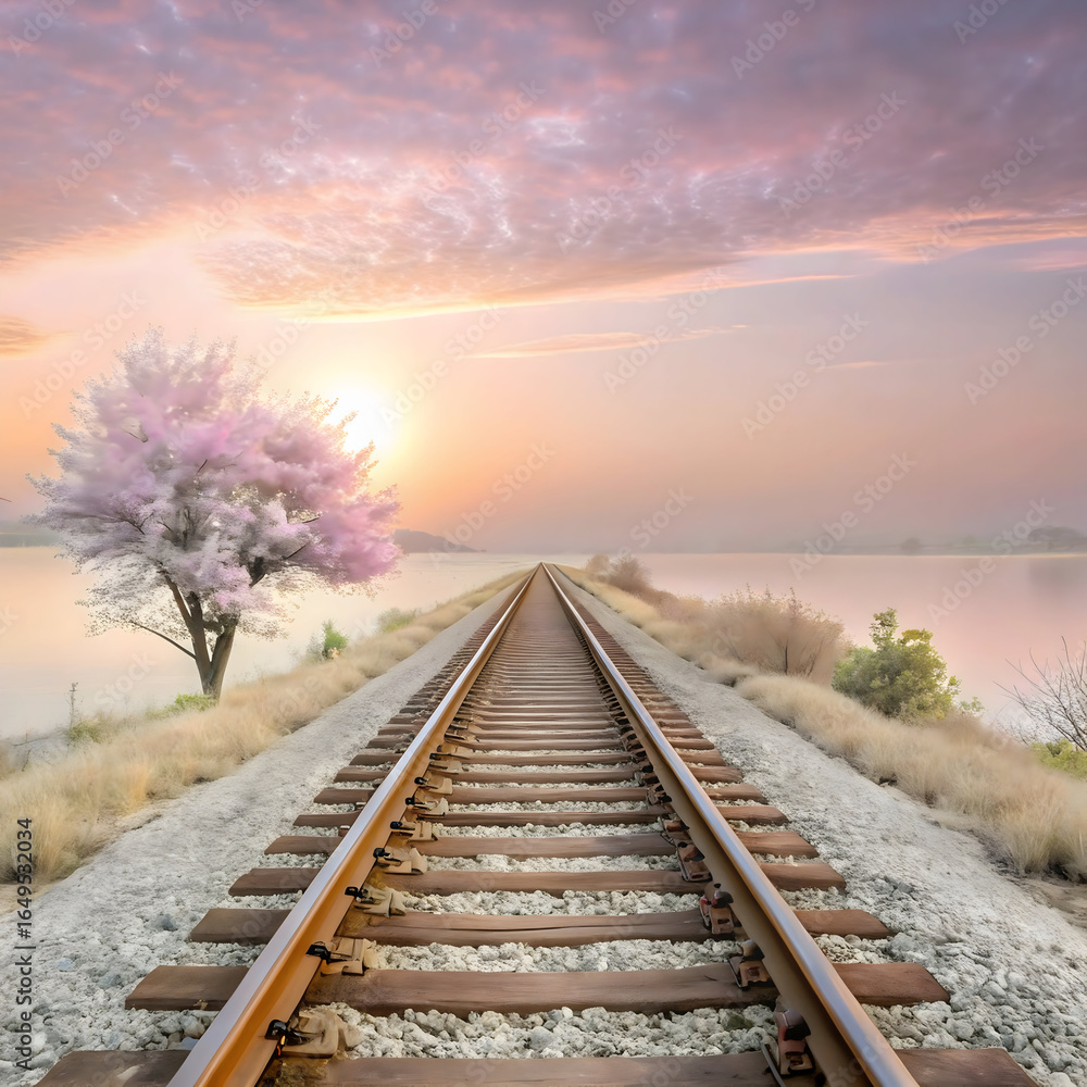 Fototapeta premium railway in the sunset
