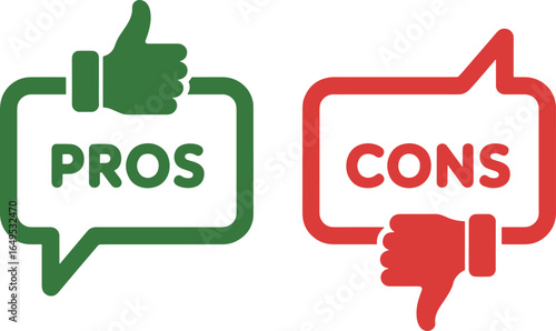 Pros and Cons Concept with Thumbs Up and Thumbs Down Icons for Business Decisions and Evaluation Processes