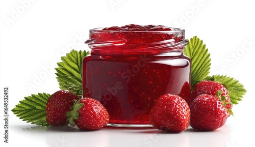 Wallpaper Mural Strawberry jam in a glass jar, surrounded by fresh berries and leaves Torontodigital.ca