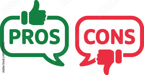 Pros and Cons Vector Illustration Showing Advantages and Disadvantages in Green and Red Color Representing Decision Making Process