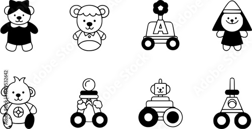 Kid toys icon set, flat style
