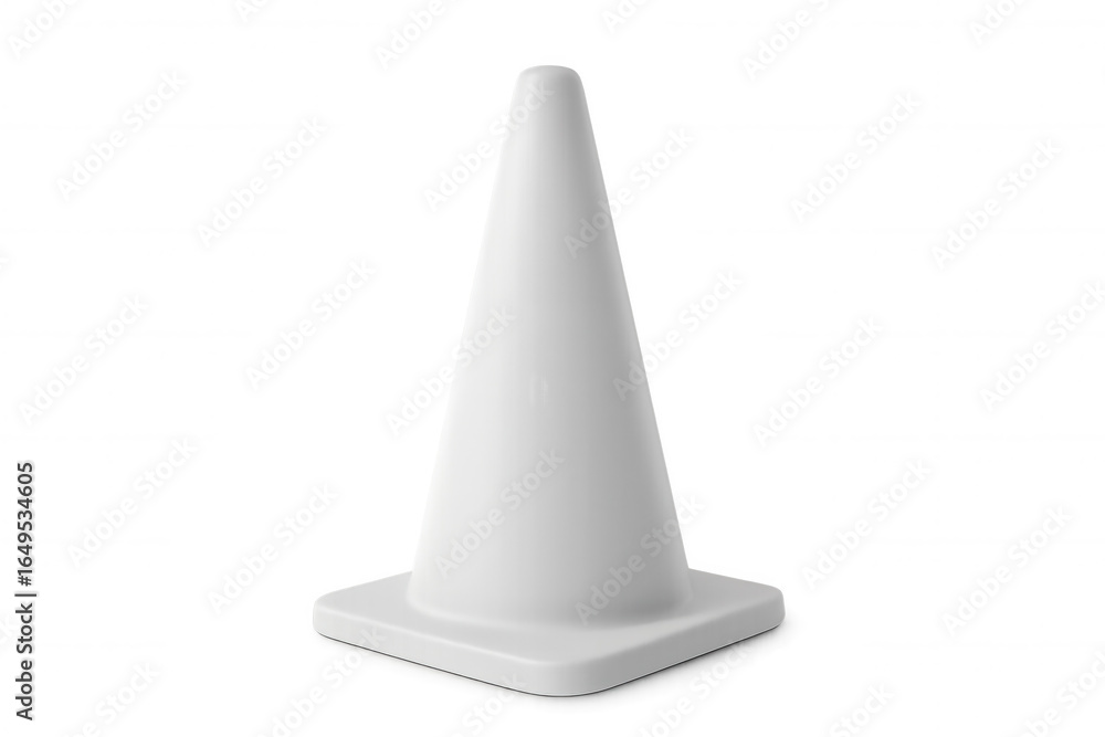 Fototapeta premium White traffic cone standing on transparent surface, signaling roadway safety precautions