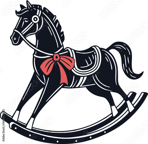 Black cartoon toy rocking horse silhouette on a white background