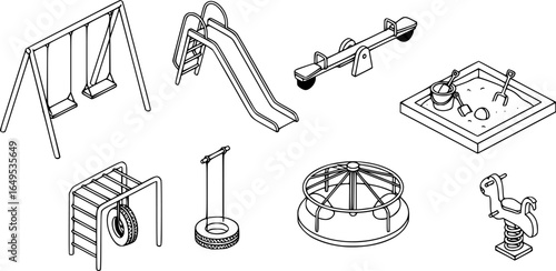 Kid playground icons set. Isometric set of kid playground vector icons for web design isolated on white background
