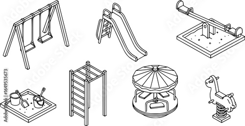 Kid playground icons set. Isometric set of kid playground vector icons for web design isolated on white background
