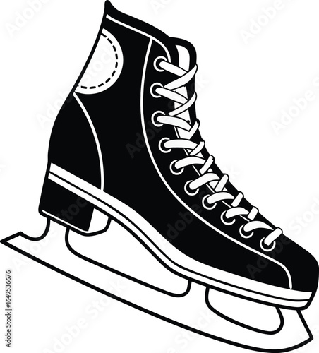Pair of white leather ice skates with a shiny blade, isolated on a clean white background, perfect for winter sport illustrations