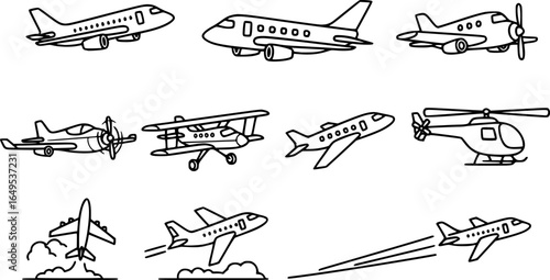 Airplane icon set, cartoon style
