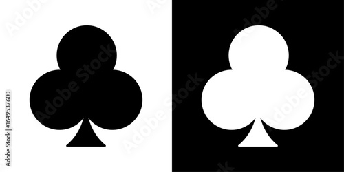 Club suit icon in black and white contrast design, representing playing cards, poker, and casino themes, perfect for gambling, game, and entertainment concepts.