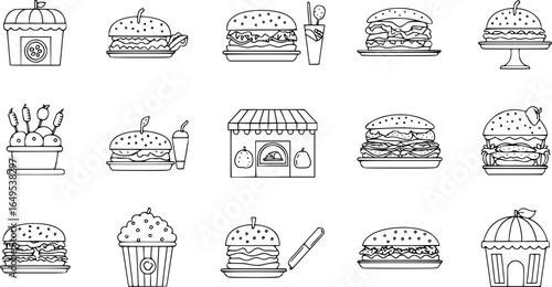 Food courts icons set. Outline set of food courts vector icons for web design isolated on white background
