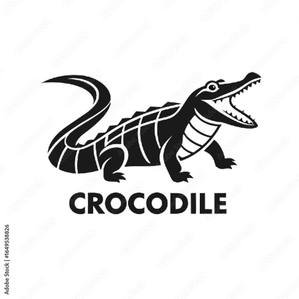 Fototapeta premium Stylized dark grey crocodile with open mouth and sharp teeth isolated on transparent background