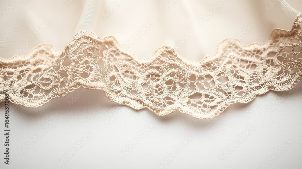 Fototapeta premium Detail: Delicate lace trim on the hem of a slip, feminine, soft