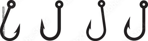 Four different types of fishing hooks isolated on a white background