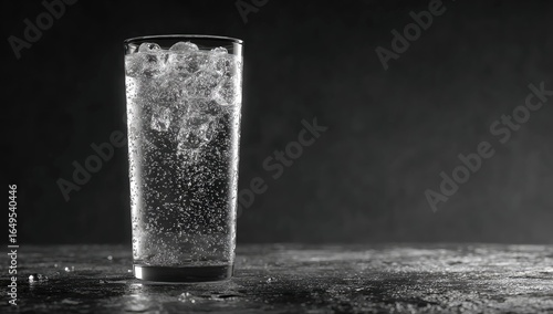 Glass of sparkling water with ice