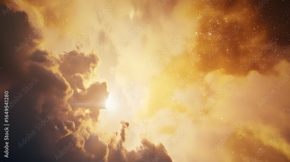 Fototapeta premium Striking bright yellow sky with a single star in the center evoking wonder and imagination