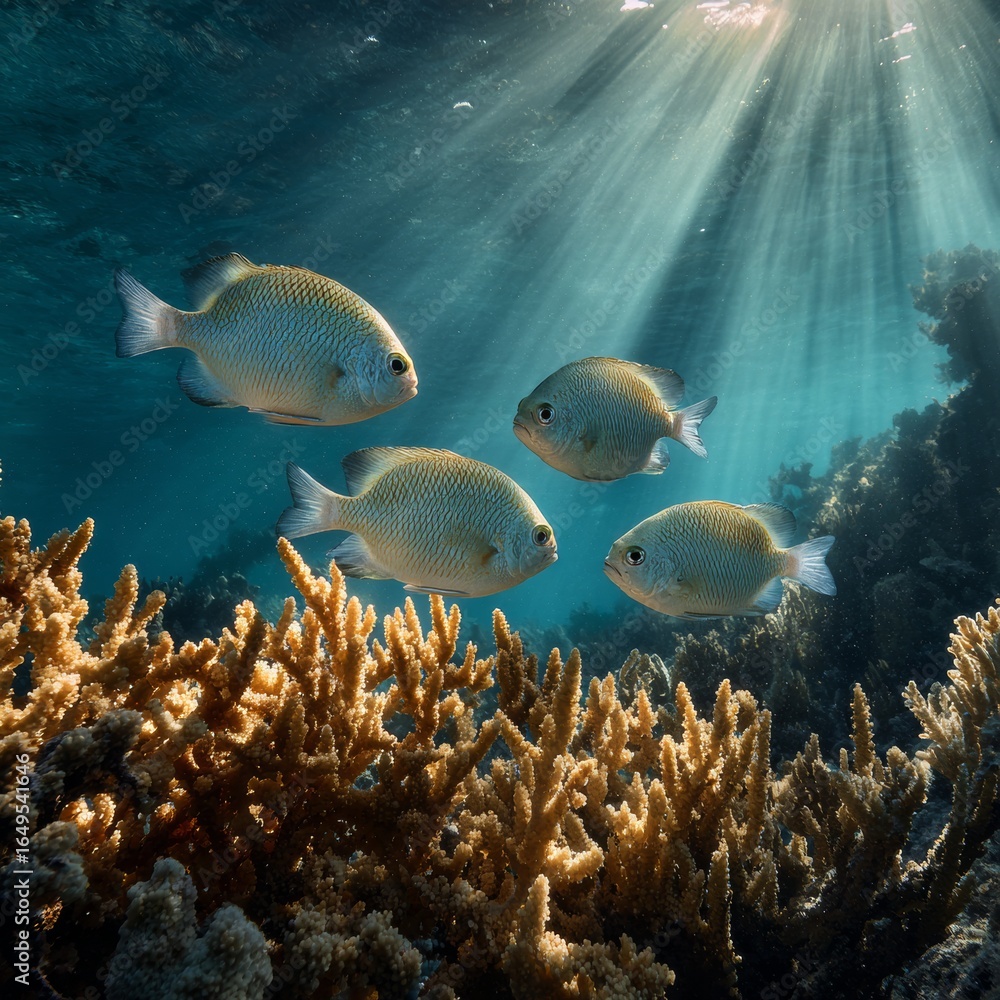 Obraz premium Underwater Scene with Fish Swimming Among Vibrant Coral Reefs