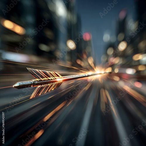 Arrow in Motion with City Lights Bokeh Background at Night