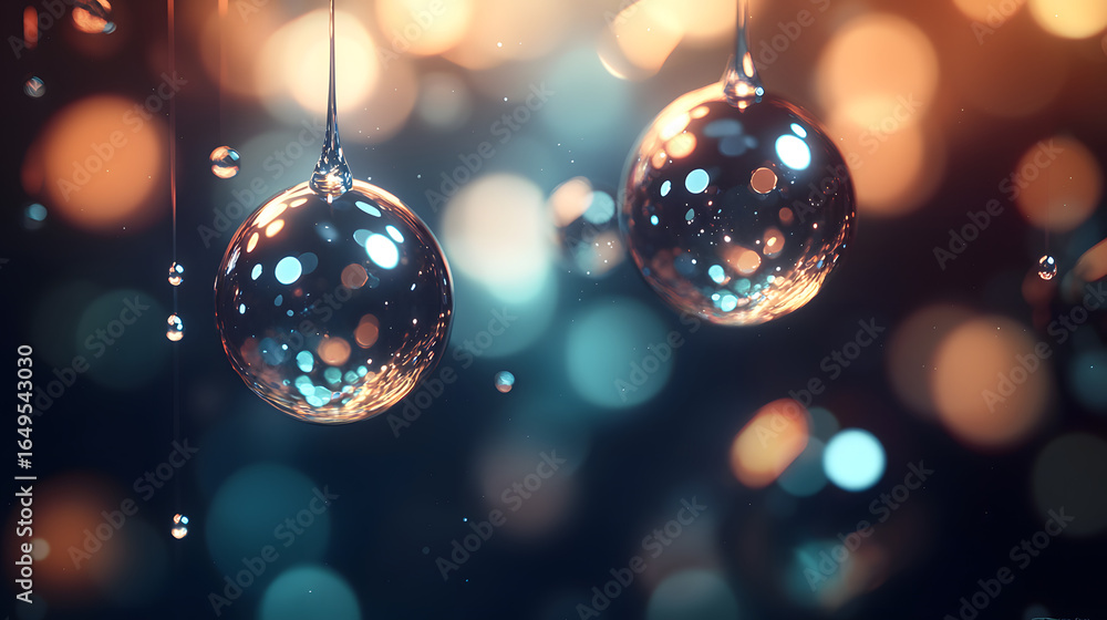 Fototapeta premium Two elegant glass balls hanging from a string creating a unique decorative element with glossy finish