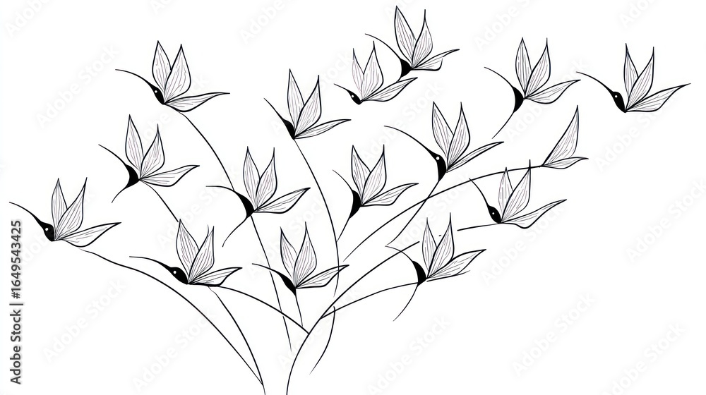 Naklejka premium Grouping of floral blossom sketches in a light gray palette