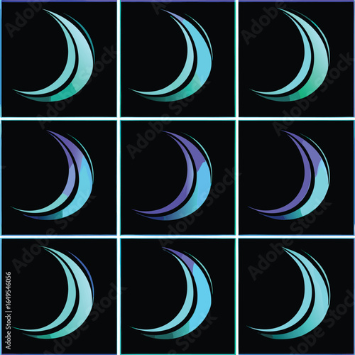 Abstract Crescent Moon Graphic Design with Gradient Colors and Light Glow