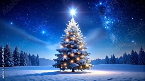 Wallpaper Mural Christmas tree snowy landscape night Torontodigital.ca