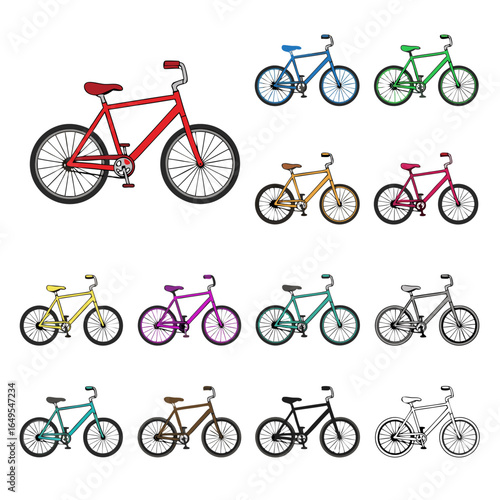 A collection of colorful city bikes. A vector illustration set showing the same bicycle model in various different colors.