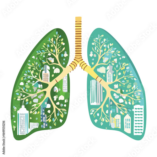 Illustration of a clean vs polluted human lung concept