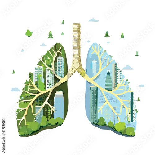 Illustration of a human respiratory system as a forest with trees