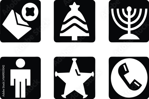 Set of high quality Black and White Icons for Holidays and Communication symbols Christmas