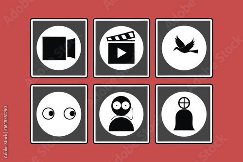 Set of high quality Black and White Icons on Red Background Grid symbols