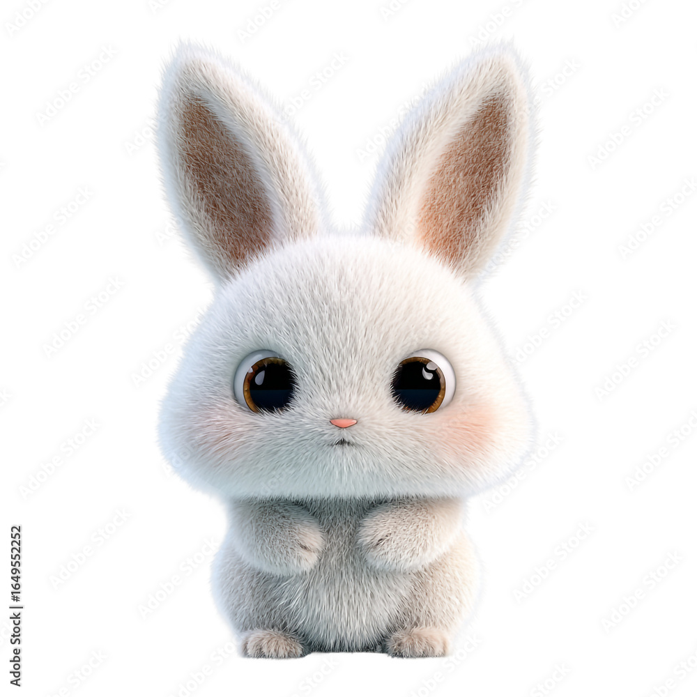 Obraz premium Adorable fluffy white bunny with big eyes isolated on transparent background