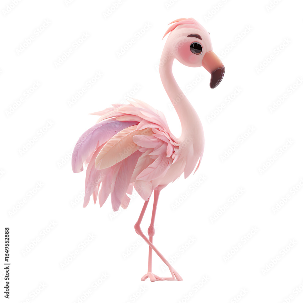 Fototapeta premium Elegant pink flamingo isolated on transparent background, a tropical bird illustration
