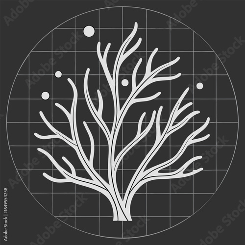 Elegant coral branch with scattered golden savanna constellation dots