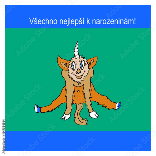 Birthday card in Czech with a unicorn