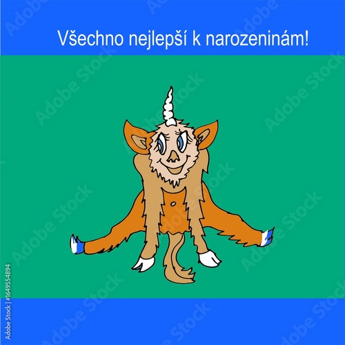 Birthday card in Czech with a unicorn