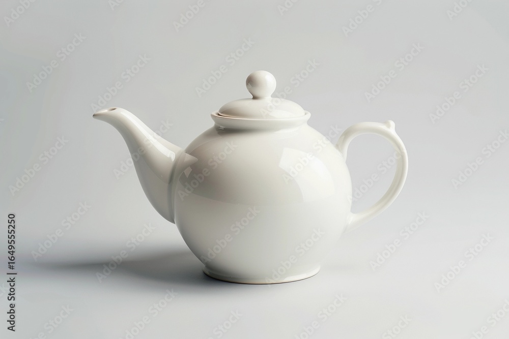 Elegant white teapot on a light gray background showcasing a simple and timeless design for tea lovers Elegant white teapot on a light gray background showcasing a simple and timeless design for tea lovers