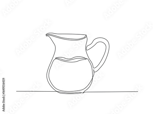 Water pitcher outline illustration. Continuous line art drawing of galss water jug. Editable stroke.
