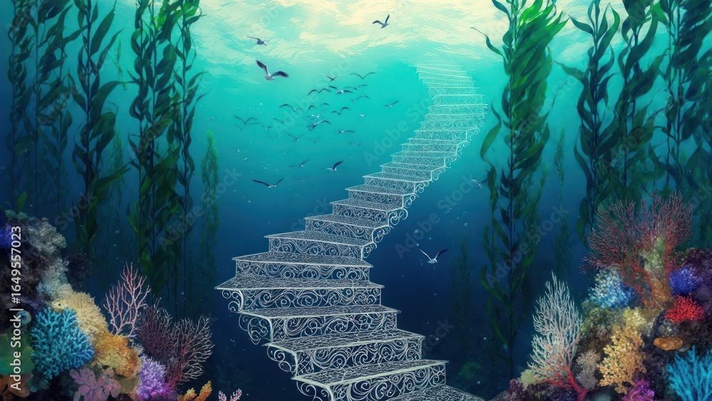 Fototapeta premium Underwater stairs, kelp forest