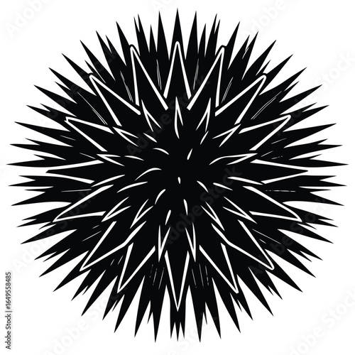 Black spiky abstract starburst shape on white background circular