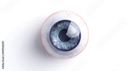 eye diagram that highlights the lens, cornea and retina ,front view. on white background. 3d icon. The blue crystal gloss texture. 3d illustration