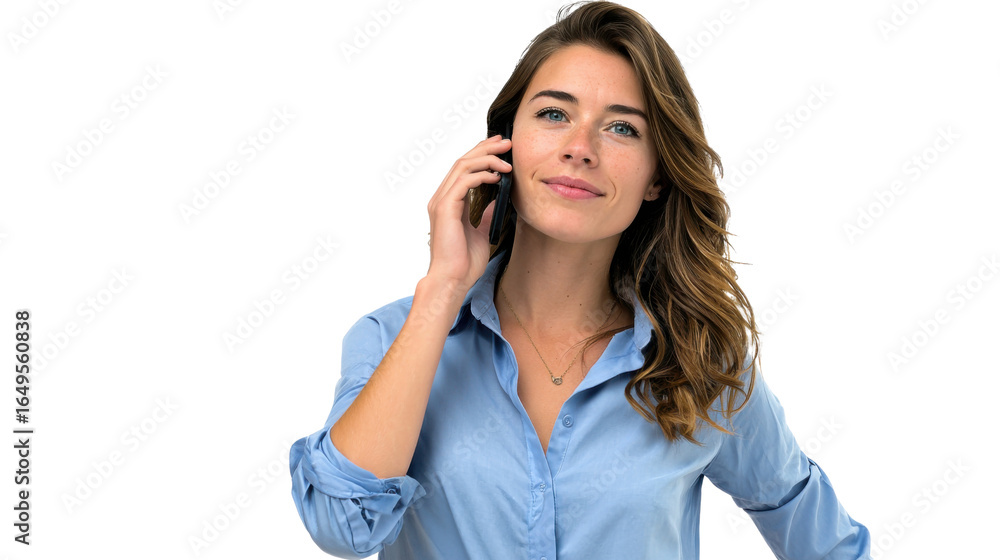 Tech-savvy Communication: A confident individual engrossed in a phone conversation, radiating an air of serenity and competence against a clear backdrop. Tech-savvy Communication: A confident individual engrossed in a phone conversation, radiating an air of serenity and competence against a clear backdrop.