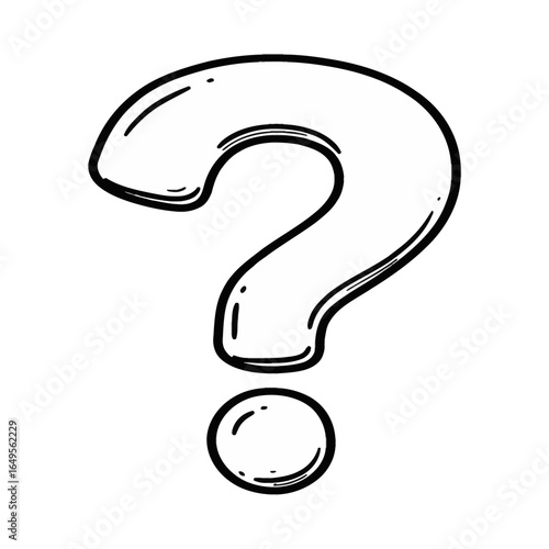 Handdrawn black outline question mark symbol doodle illustration.