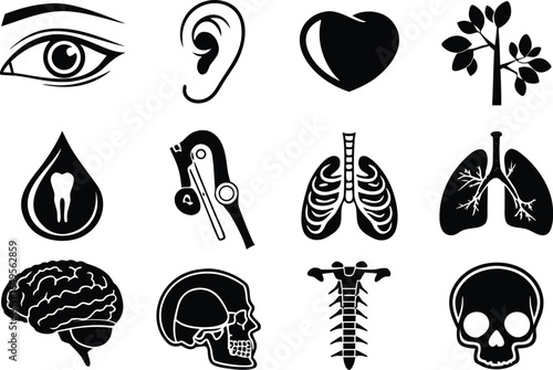 Human Anatomy Organs icon set bundle with editable white background