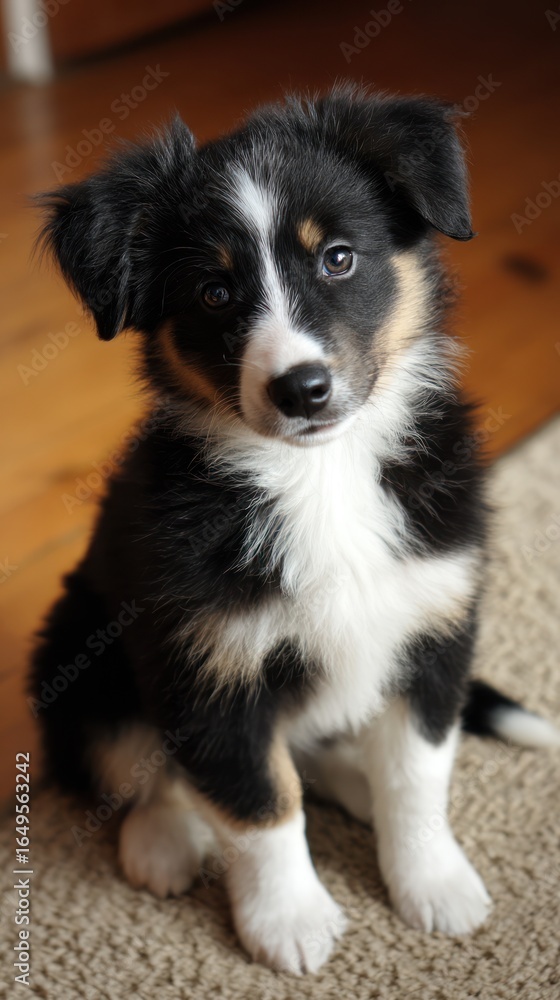 Fototapeta premium Cute puppy, black and white, sitting